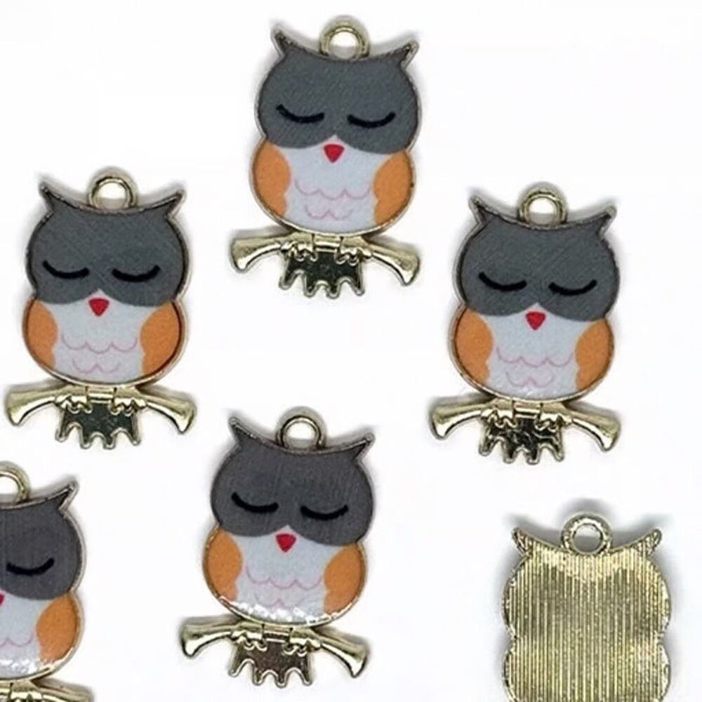 6pcs Beads for Jewelry Making Orange Grey Enamel Owl Charms #18326 - Picture 4 of 5